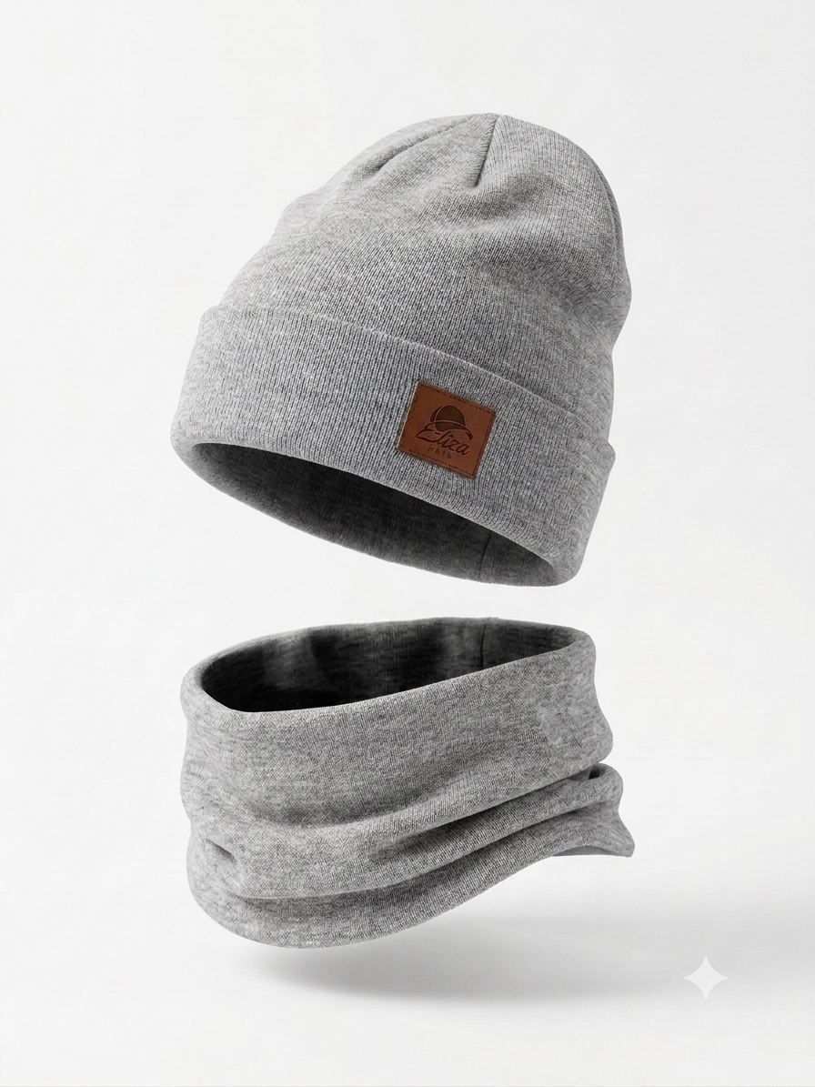 Komplet Eliza Hats — czapka i komin, szary melanż